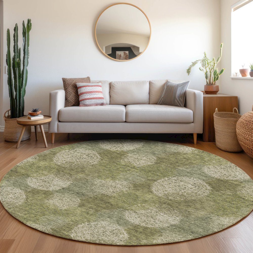 Premium Machine Washable Mayfield AMF977 Green 8' x 8' Round Rug. Picture 5