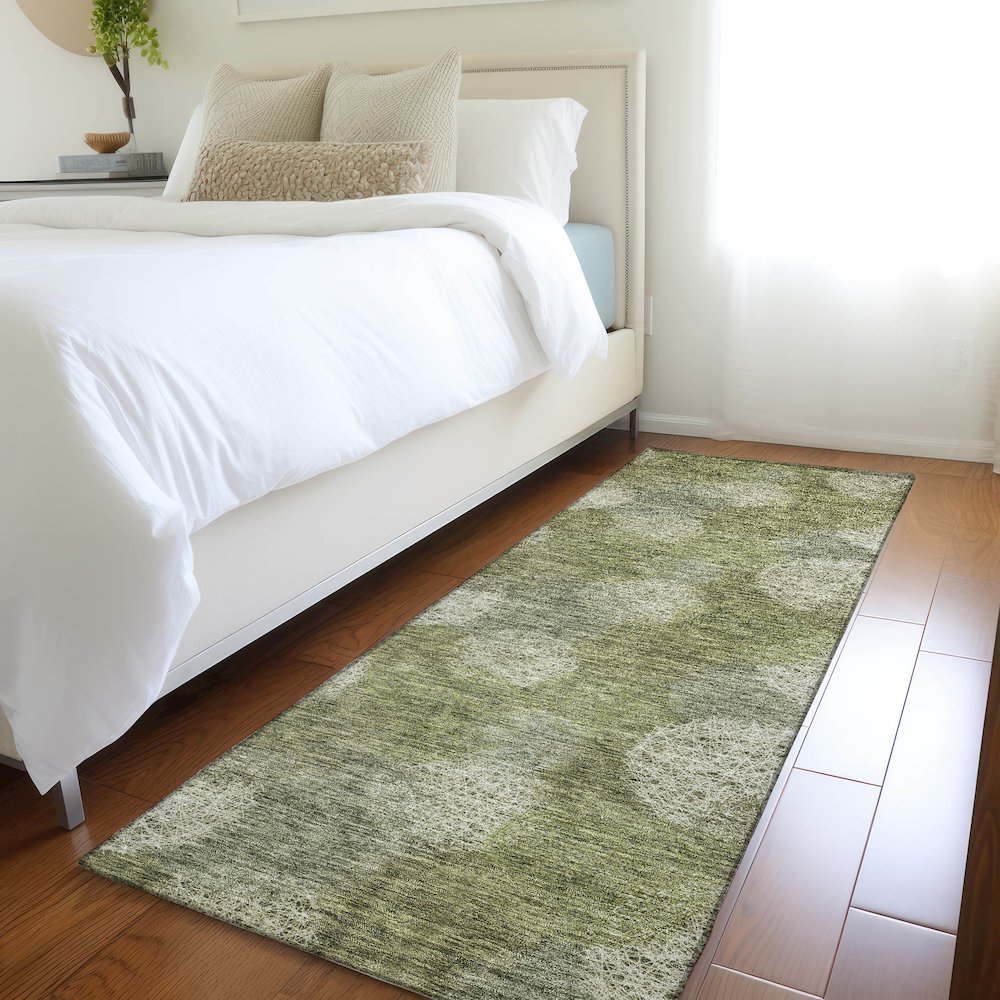 Premium Machine Washable Mayfield AMF977 Green 2'3" x 7'6" Runner Rug. Picture 5