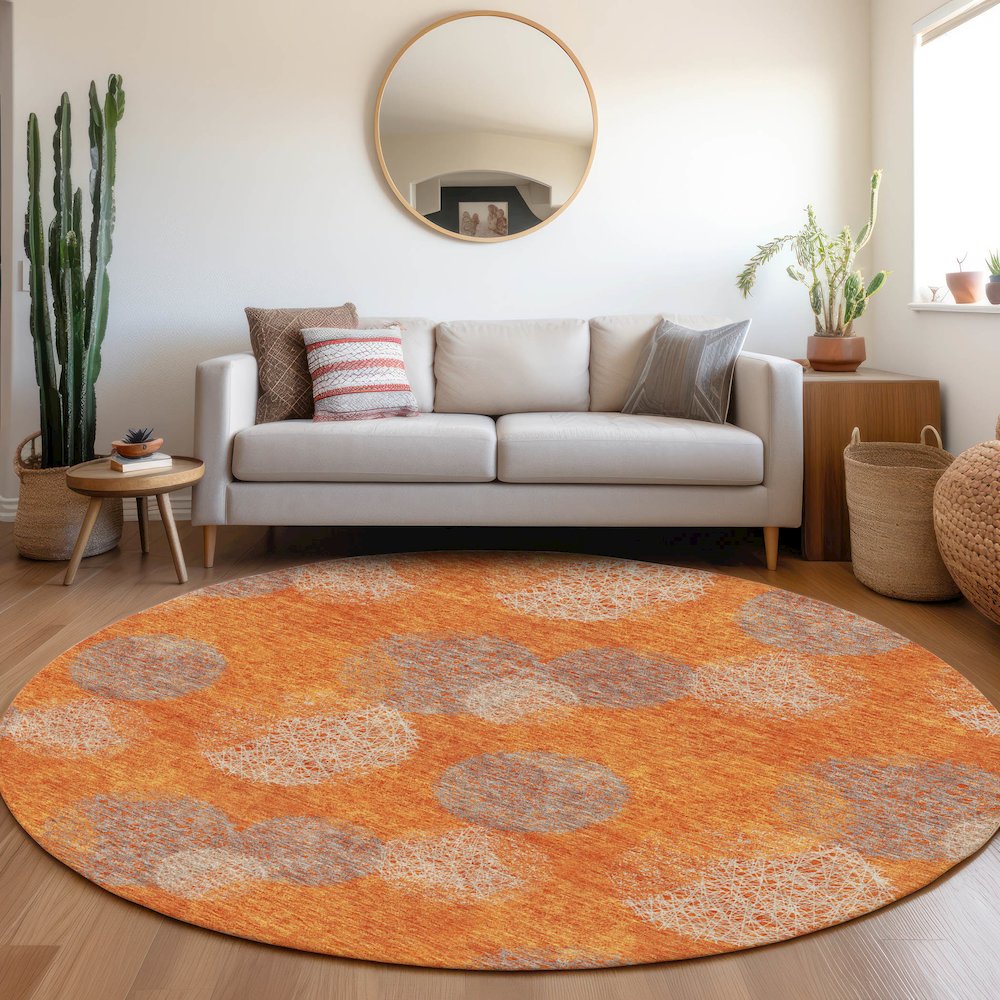 Premium Machine Washable Mayfield AMF977 Orange 8' x 8' Round Rug. Picture 5