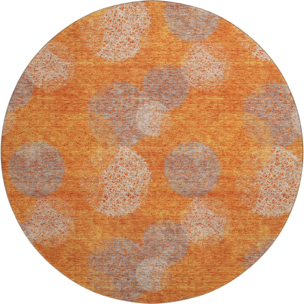 Premium Machine Washable Mayfield AMF977 Orange 8' x 8' Round Rug. Picture 1