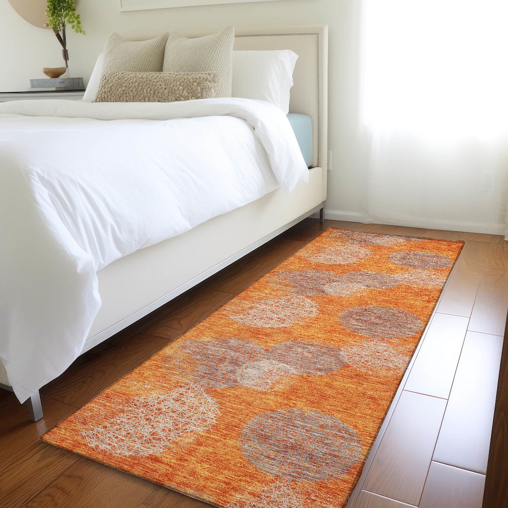 Premium Machine Washable Mayfield AMF977 Orange 2'3" x 7'6" Runner Rug. Picture 5