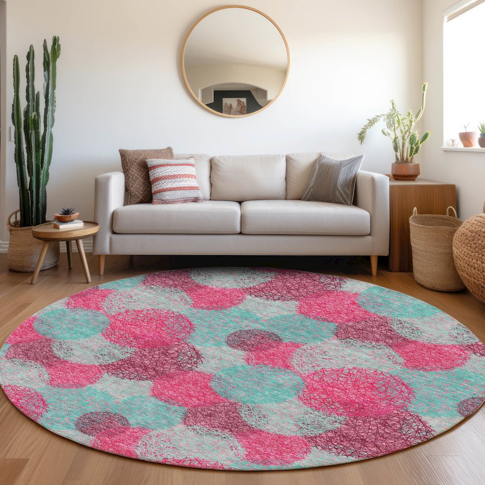 Premium Machine Washable Mayfield AMF977 Pink 8' x 8' Round Rug. Picture 5