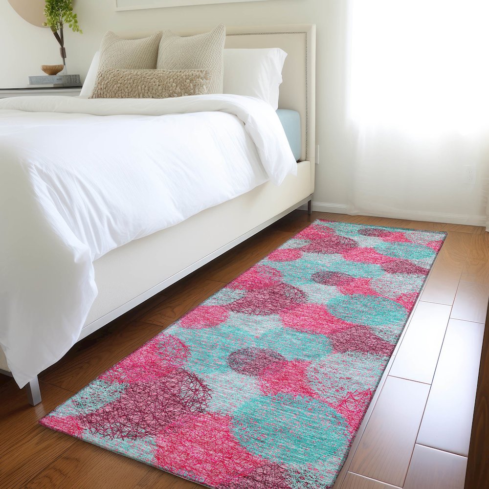 Premium Machine Washable Mayfield AMF977 Pink 2'3" x 7'6" Runner Rug. Picture 5