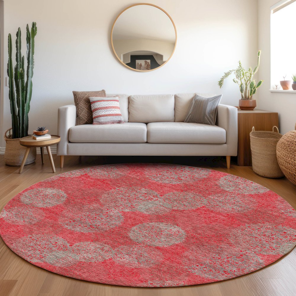 Premium Machine Washable Mayfield AMF977 Red 8' x 8' Round Rug. Picture 5