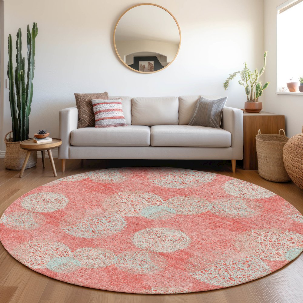 Premium Machine Washable Mayfield AMF977 Salmon 8' x 8' Round Rug. Picture 5