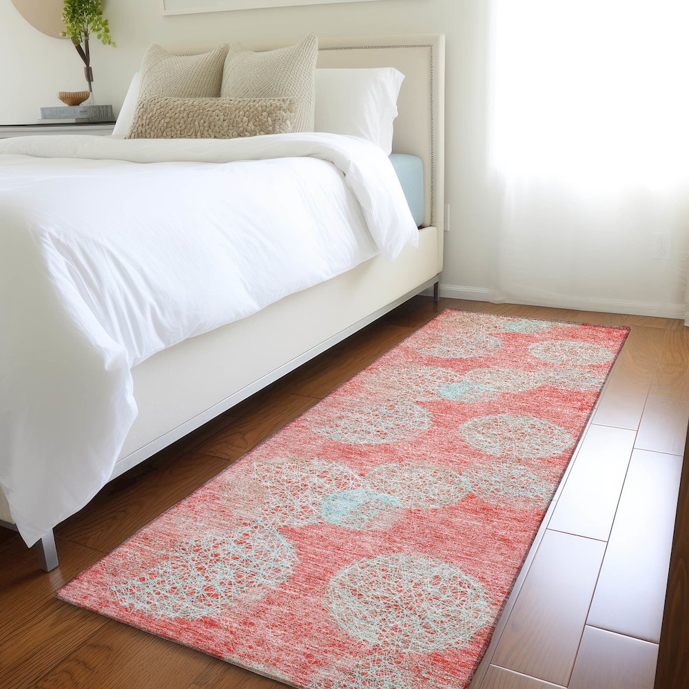 Premium Machine Washable Mayfield AMF977 Salmon 2'3" x 7'6" Runner Rug. Picture 5
