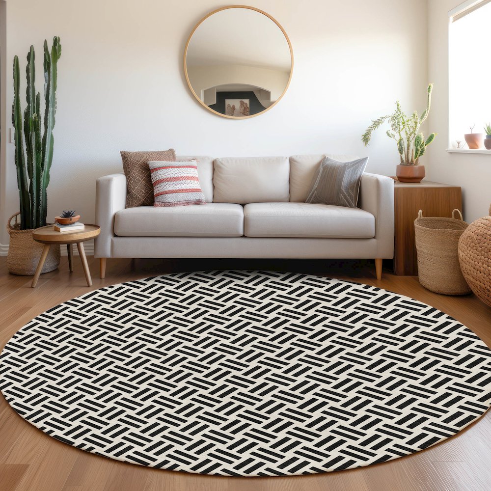 Premium Machine Washable Mayfield AMF978 Black 8' x 8' Round Rug. Picture 5
