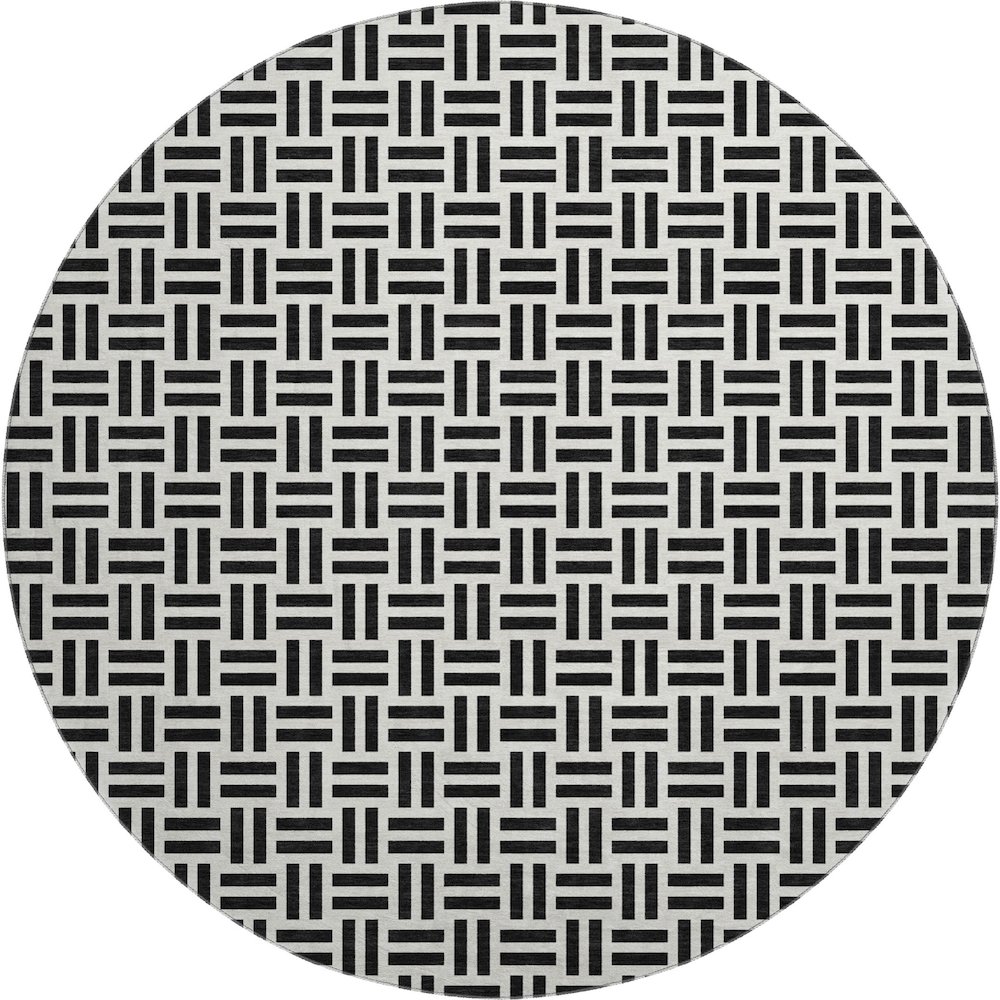 Premium Machine Washable Mayfield AMF978 Black 8' x 8' Round Rug. Picture 1