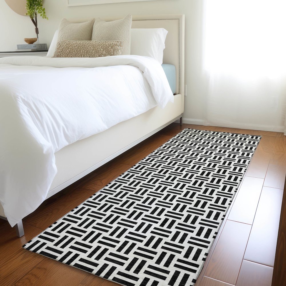 Premium Machine Washable Mayfield AMF978 Black 2'3" x 7'6" Runner Rug. Picture 5