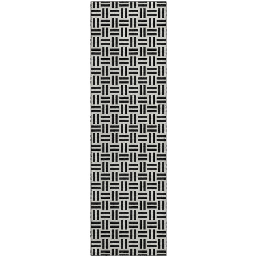 Premium Machine Washable Mayfield AMF978 Black 2'3" x 7'6" Runner Rug. Picture 1
