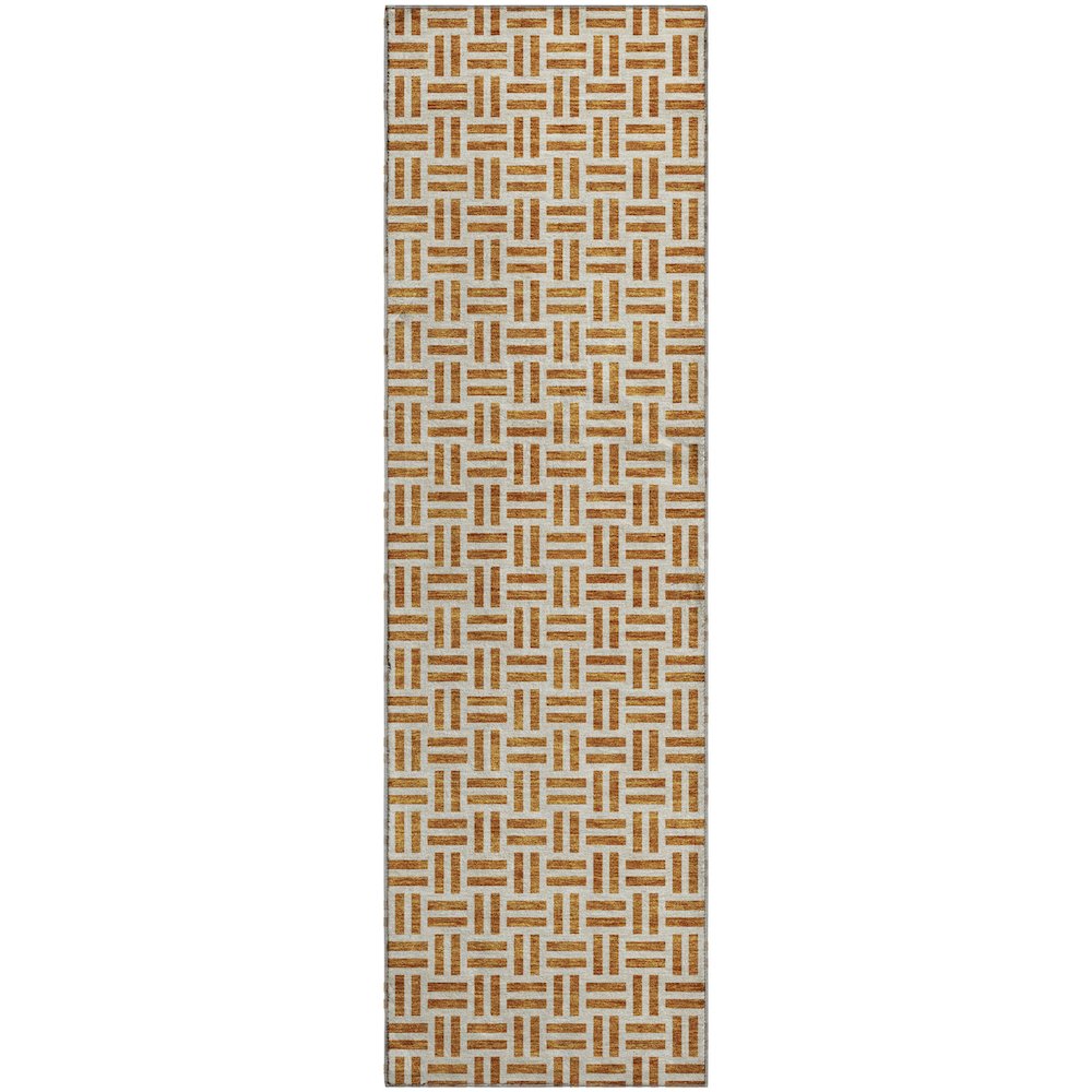 Premium Machine Washable Mayfield AMF978 Copper 2'3" x 7'6" Runner Rug. Picture 1