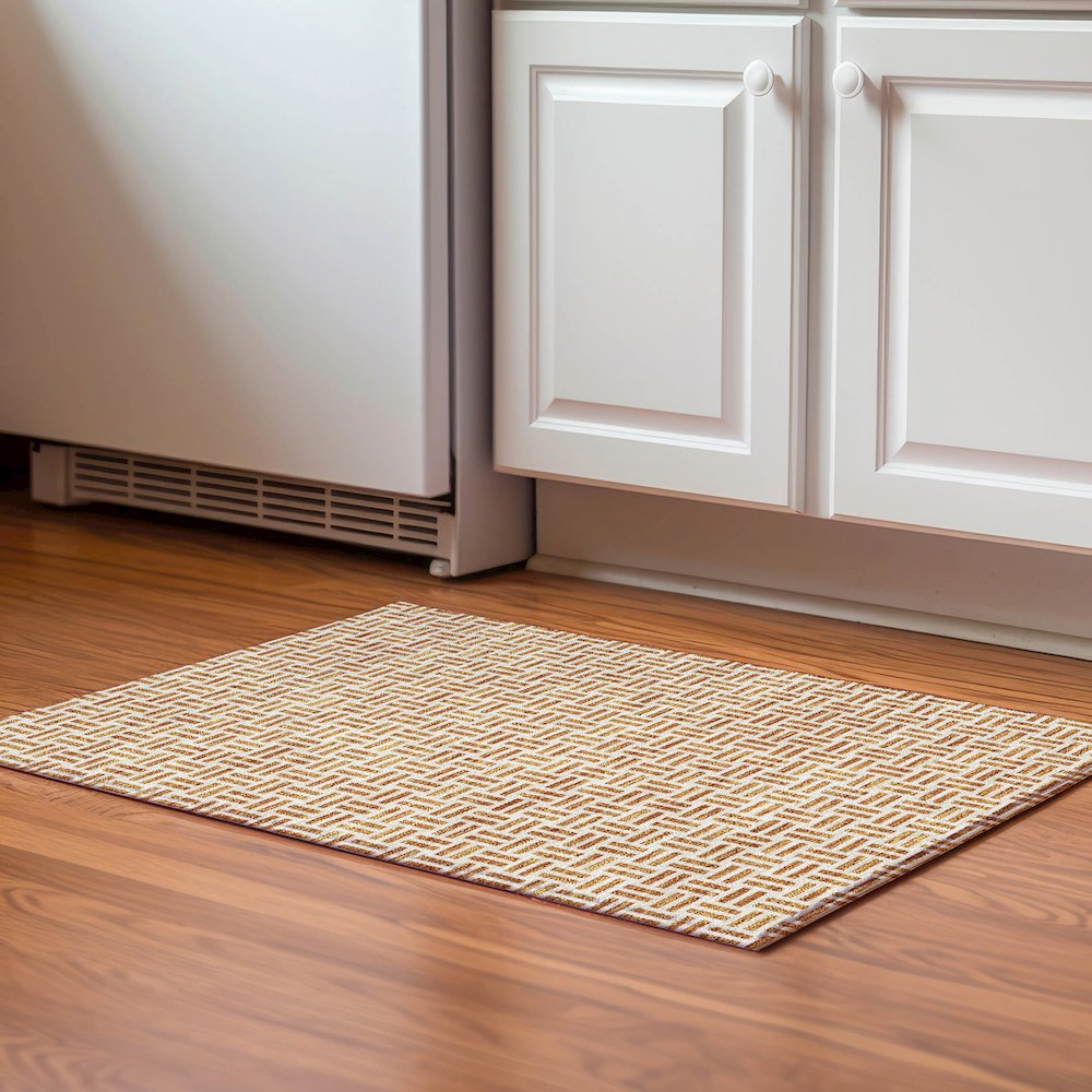Premium Machine Washable Mayfield AMF978 Copper 1'8" x 2'6" Rug. Picture 5
