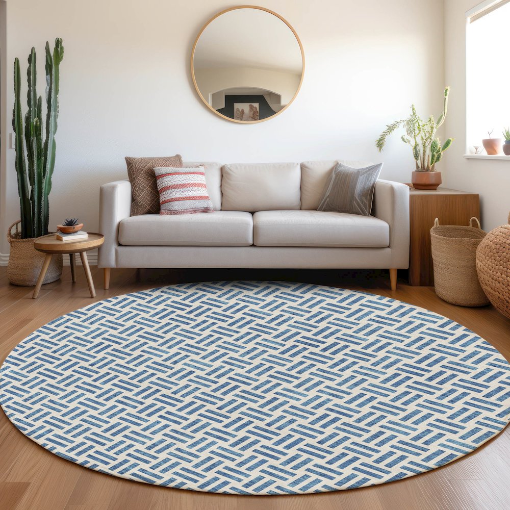 Premium Machine Washable Mayfield AMF978 Denim 8' x 8' Round Rug. Picture 5