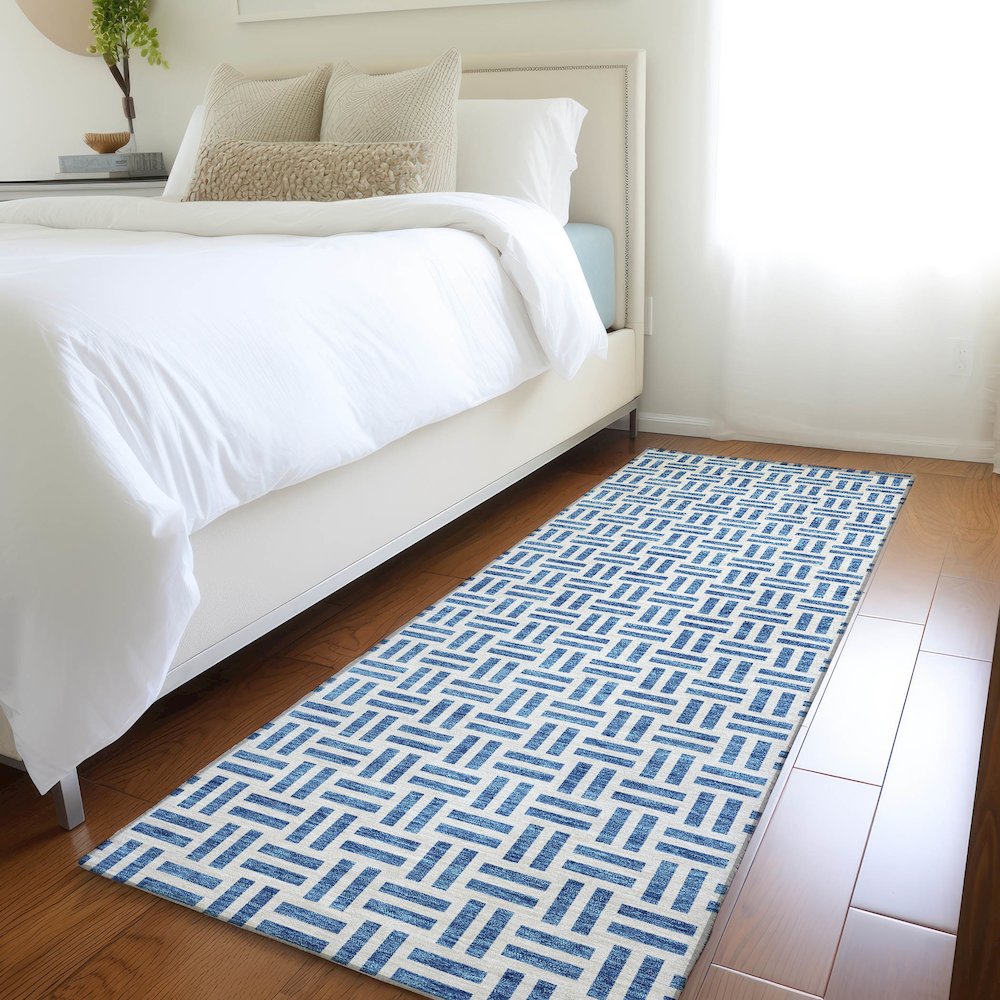 Premium Machine Washable Mayfield AMF978 Denim 2'3" x 7'6" Runner Rug. Picture 5