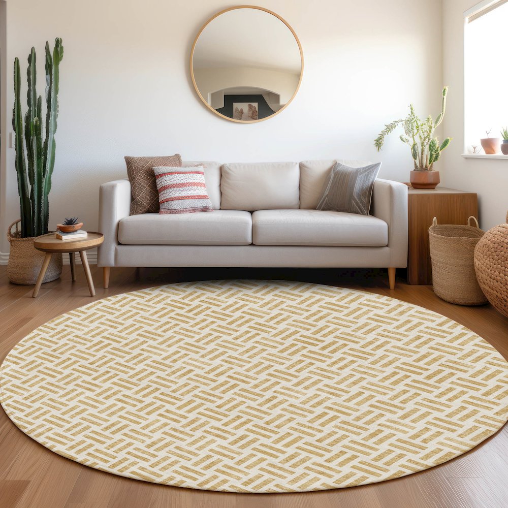 Premium Machine Washable Mayfield AMF978 Gold 8' x 8' Round Rug. Picture 5