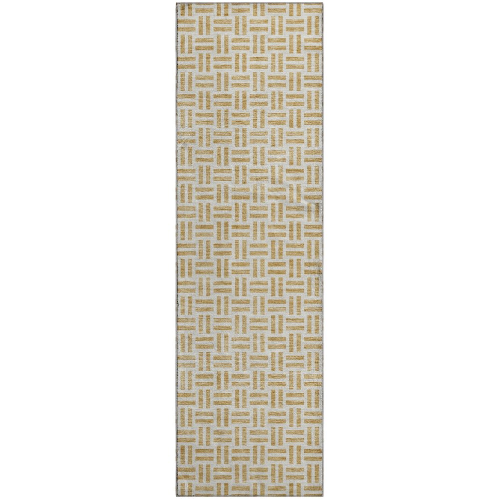 Premium Machine Washable Mayfield AMF978 Gold 2'3" x 7'6" Runner Rug. Picture 1