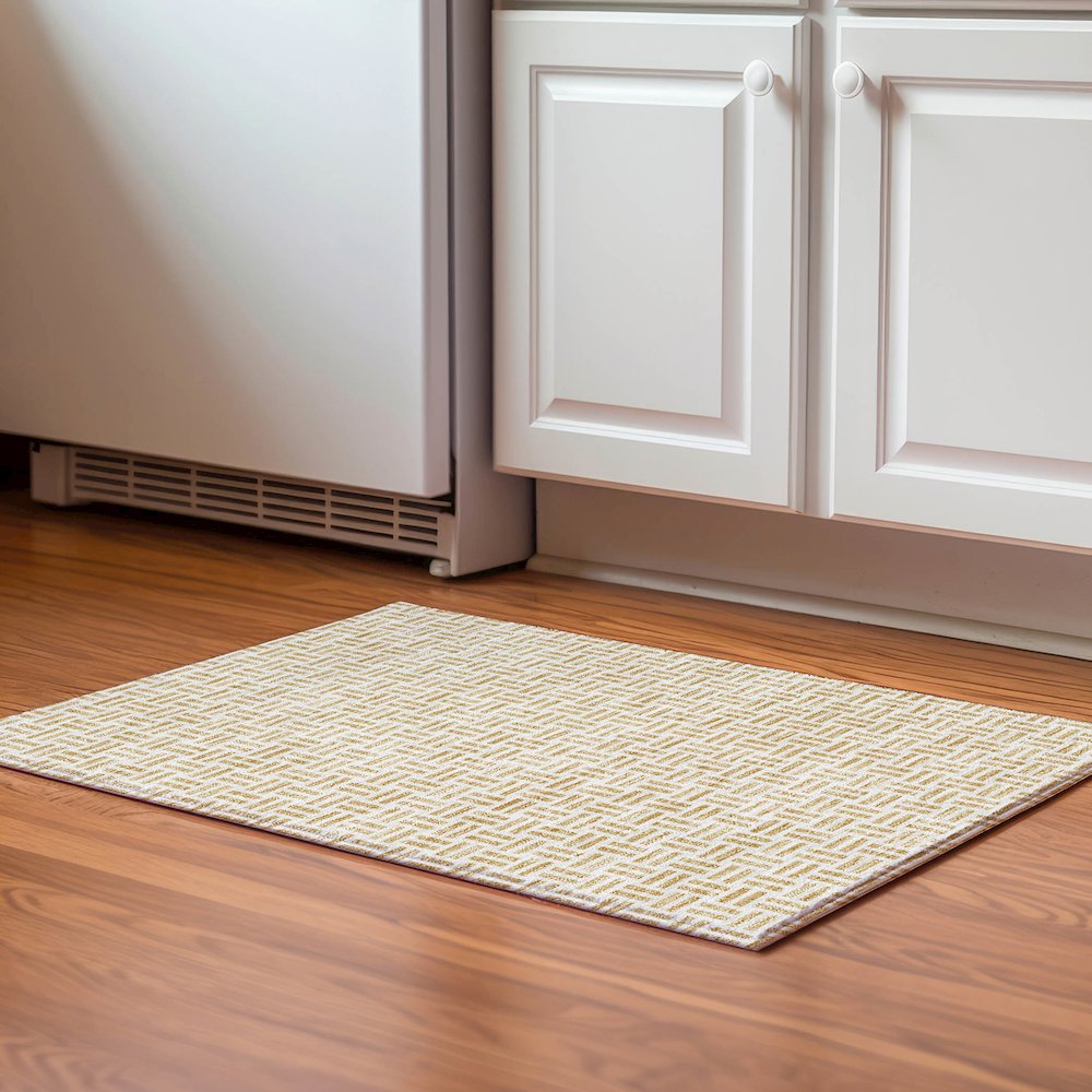 Premium Machine Washable Mayfield AMF978 Gold 1'8" x 2'6" Rug. Picture 5