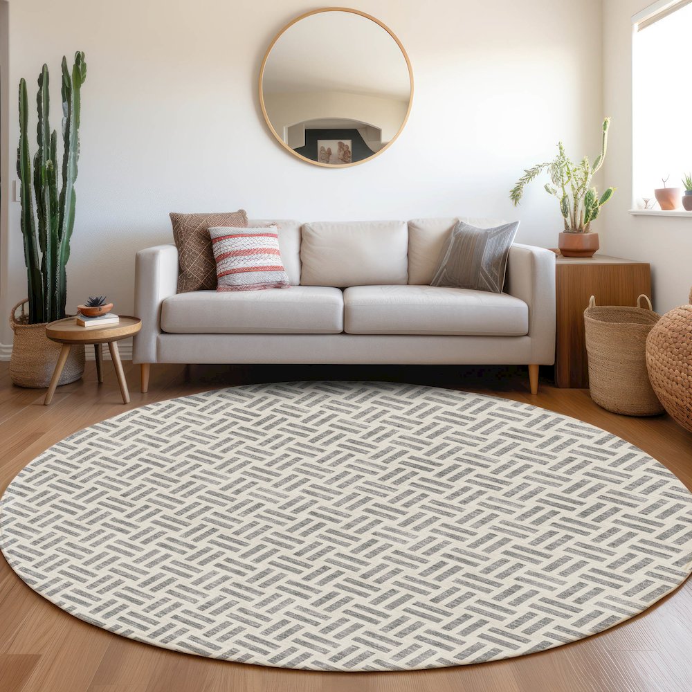Premium Machine Washable Mayfield AMF978 Gray 8' x 8' Round Rug. Picture 5