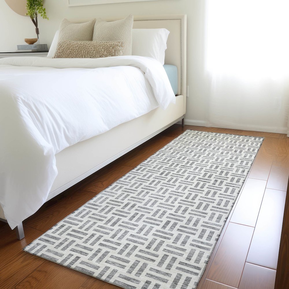 Premium Machine Washable Mayfield AMF978 Gray 2'3" x 7'6" Runner Rug. Picture 5