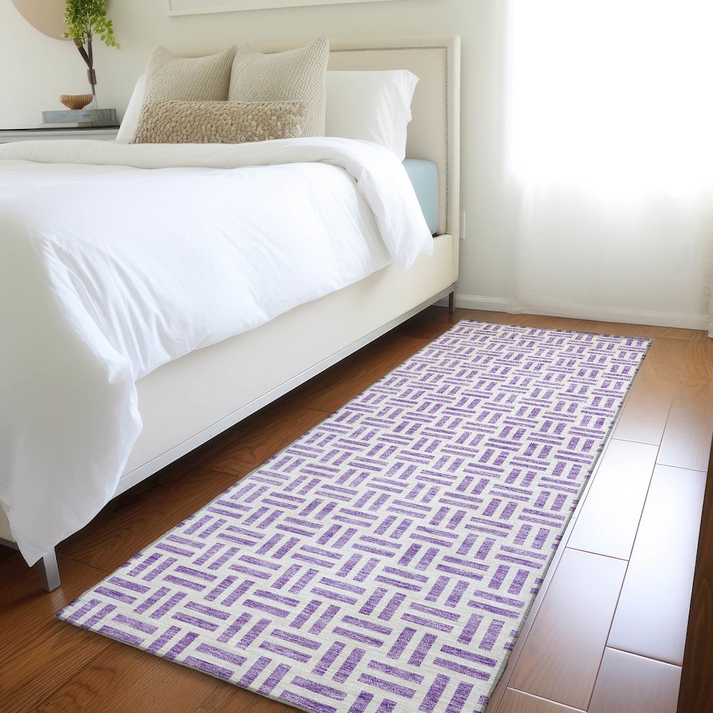 Premium Machine Washable Mayfield AMF978 Lavender 2'3" x 7'6" Runner Rug. Picture 5