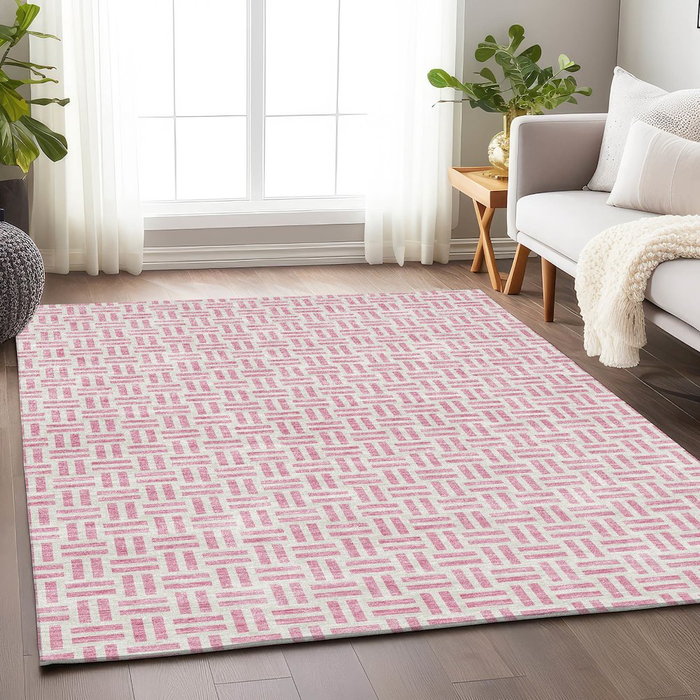 Premium Machine Washable Mayfield AMF978 Pink 2'6" x 3'10" Rug. Picture 5