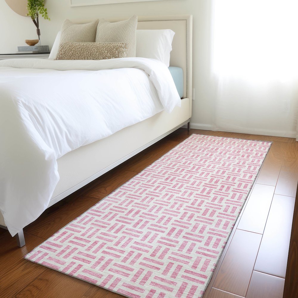 Premium Machine Washable Mayfield AMF978 Pink 2'3" x 7'6" Runner Rug. Picture 5