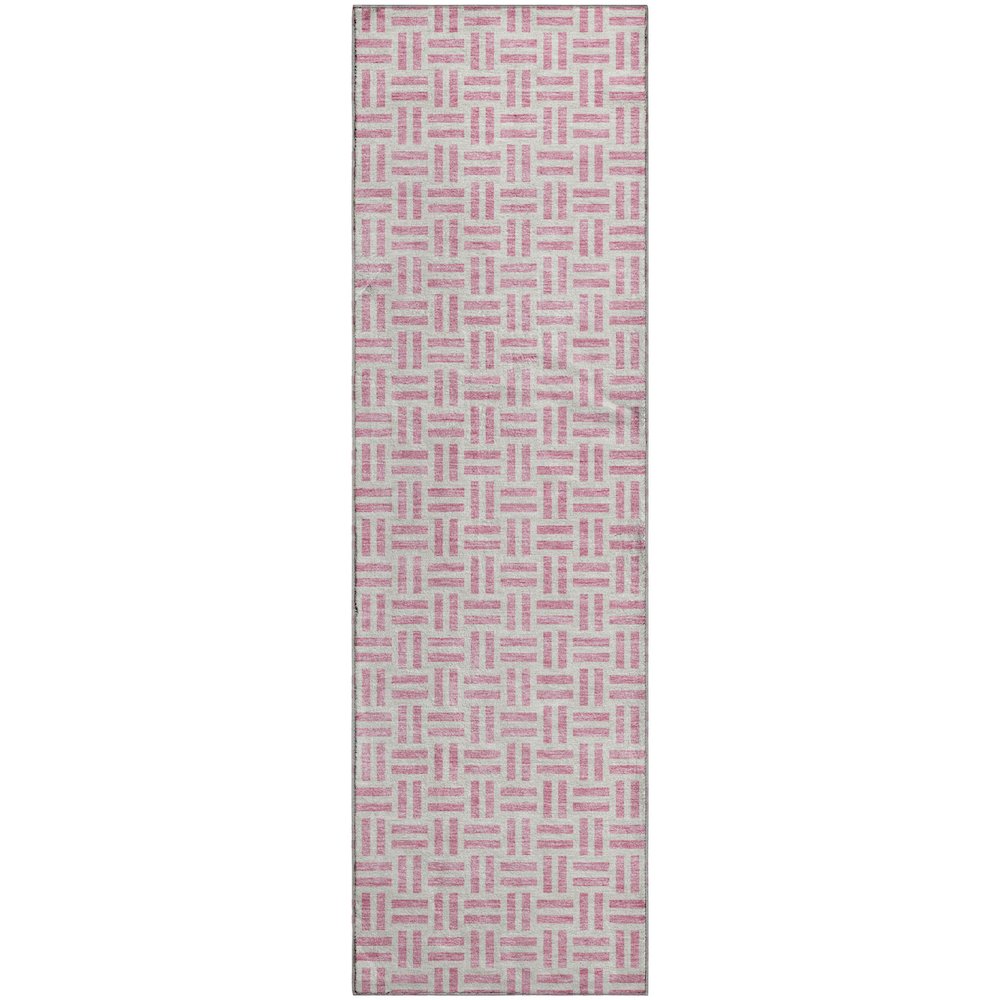 Premium Machine Washable Mayfield AMF978 Pink 2'3" x 7'6" Runner Rug. Picture 1