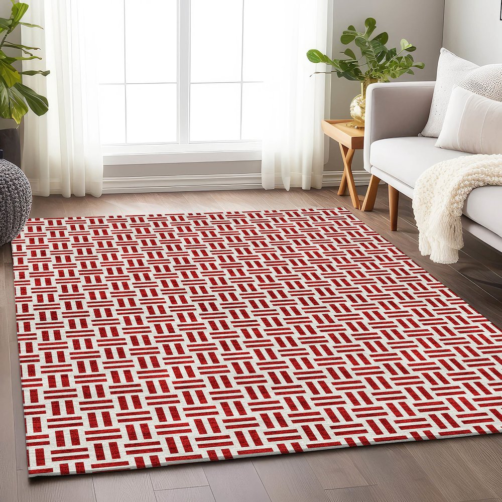 Premium Machine Washable Mayfield AMF978 Red 2'6" x 3'10" Rug. Picture 5