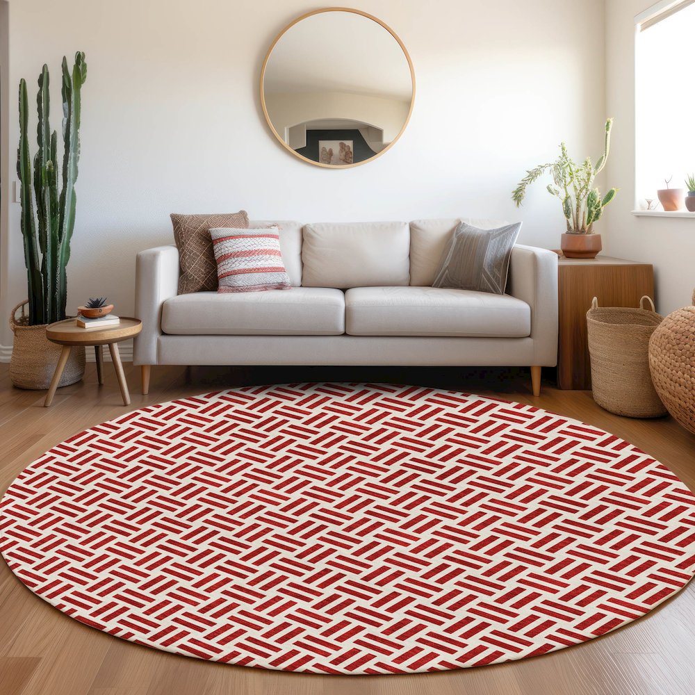 Premium Machine Washable Mayfield AMF978 Red 8' x 8' Round Rug. Picture 5