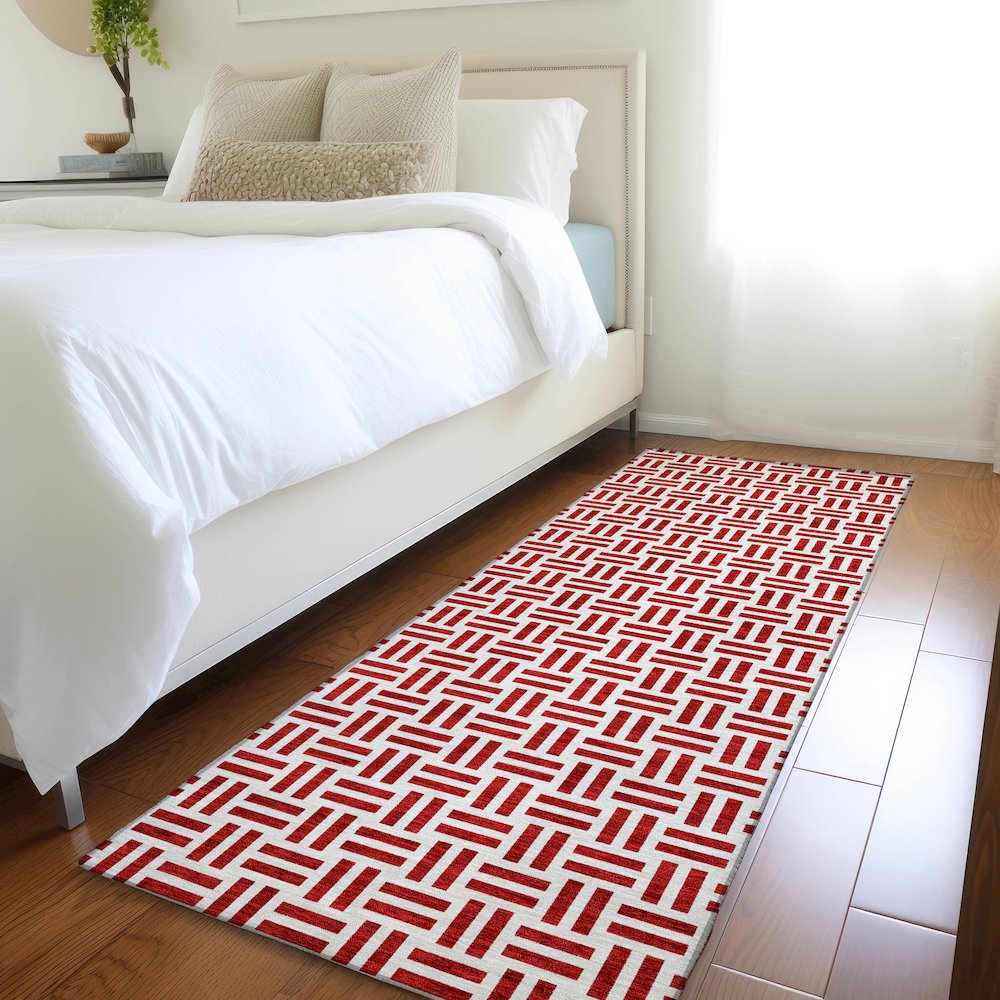 Premium Machine Washable Mayfield AMF978 Red 2'3" x 7'6" Runner Rug. Picture 5