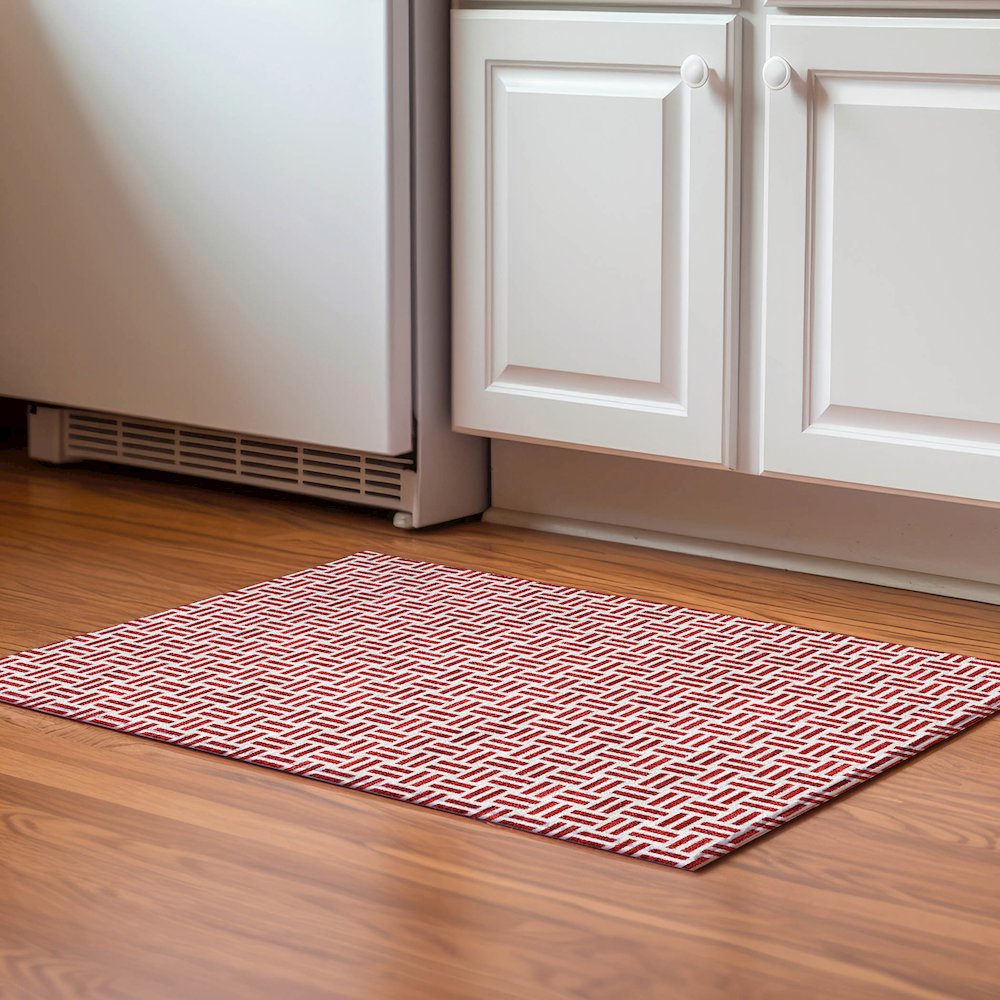 Premium Machine Washable Mayfield AMF978 Red 1'8" x 2'6" Rug. Picture 5