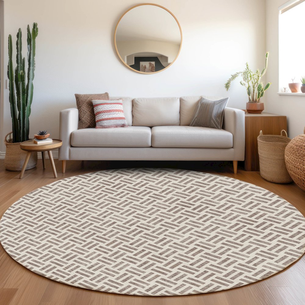 Premium Machine Washable Mayfield AMF978 Taupe 8' x 8' Round Rug. Picture 5