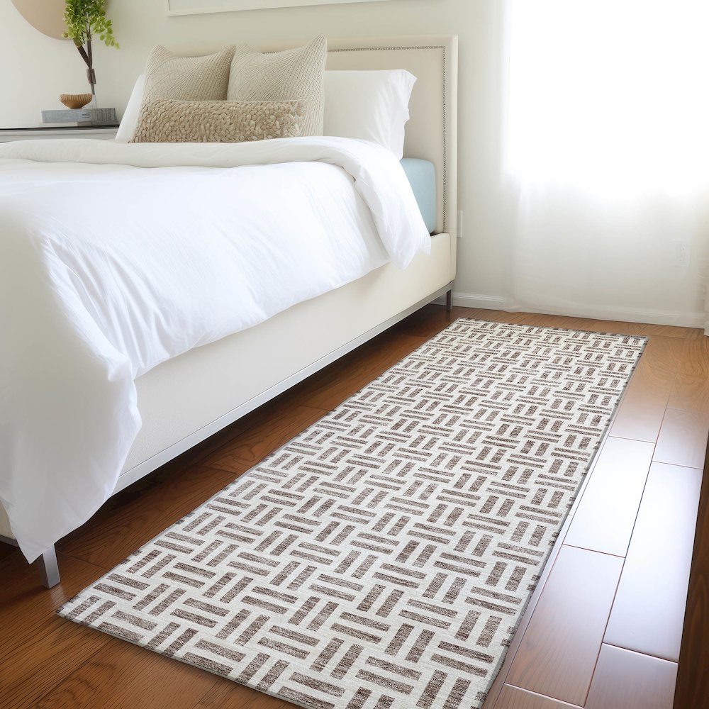Premium Machine Washable Mayfield AMF978 Taupe 2'3" x 7'6" Runner Rug. Picture 5