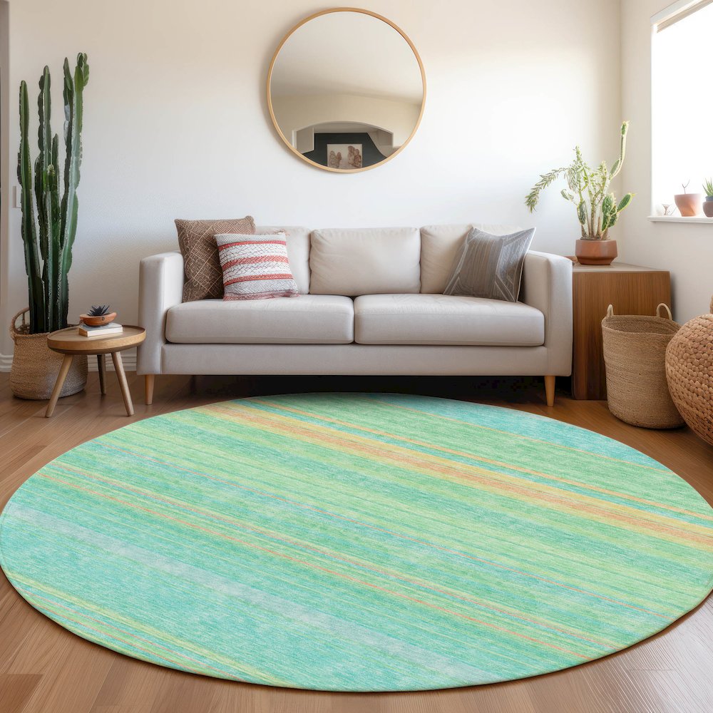 Premium Machine Washable Mayfield AMF979 Aqua 8' x 8' Round Rug. Picture 5