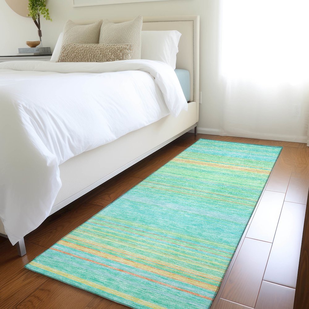 Premium Machine Washable Mayfield AMF979 Aqua 2'3" x 7'6" Runner Rug. Picture 5
