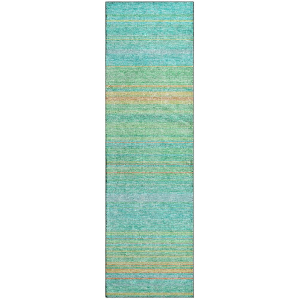 Premium Machine Washable Mayfield AMF979 Aqua 2'3" x 7'6" Runner Rug. Picture 1