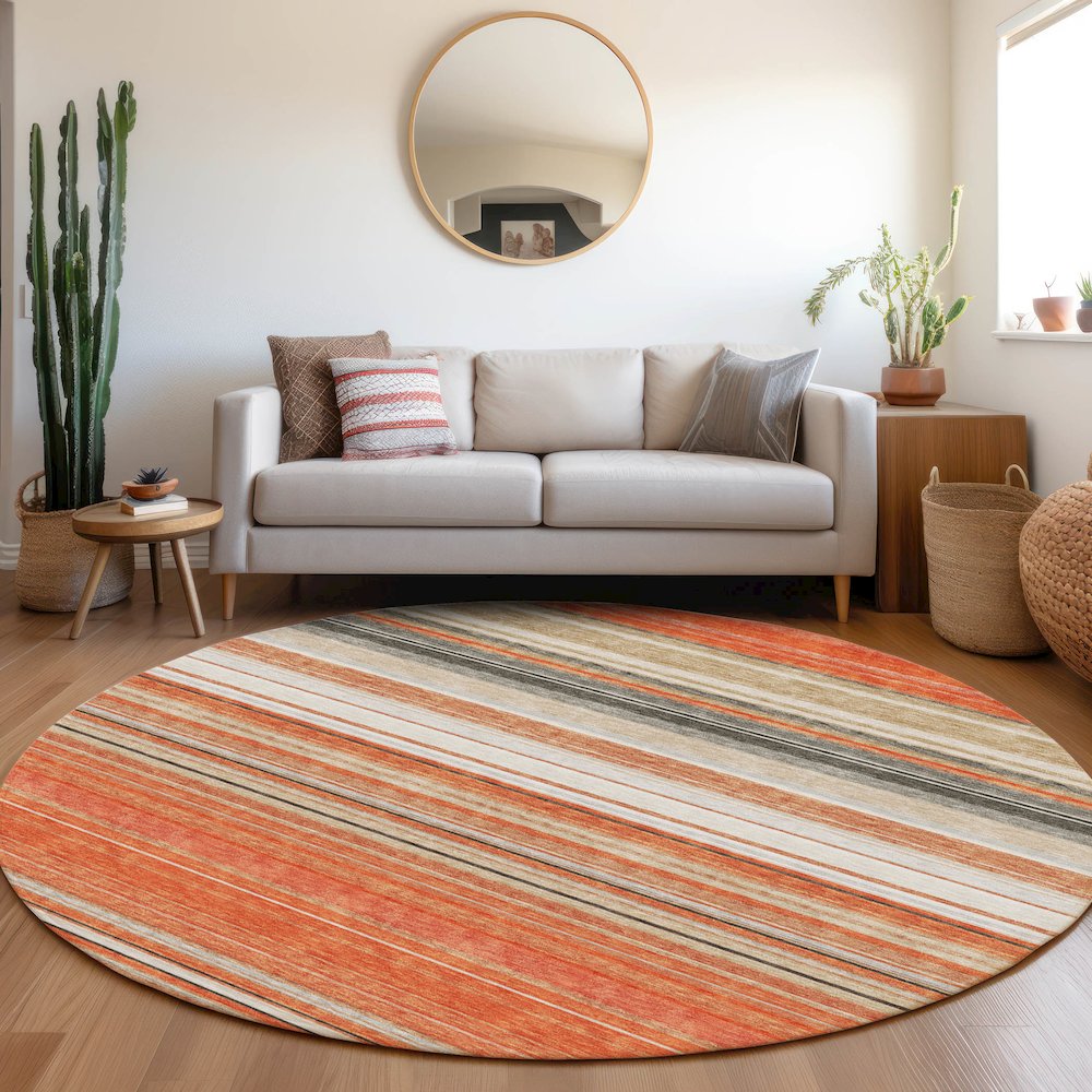 Premium Machine Washable Mayfield AMF979 Coral 8' x 8' Round Rug. Picture 5