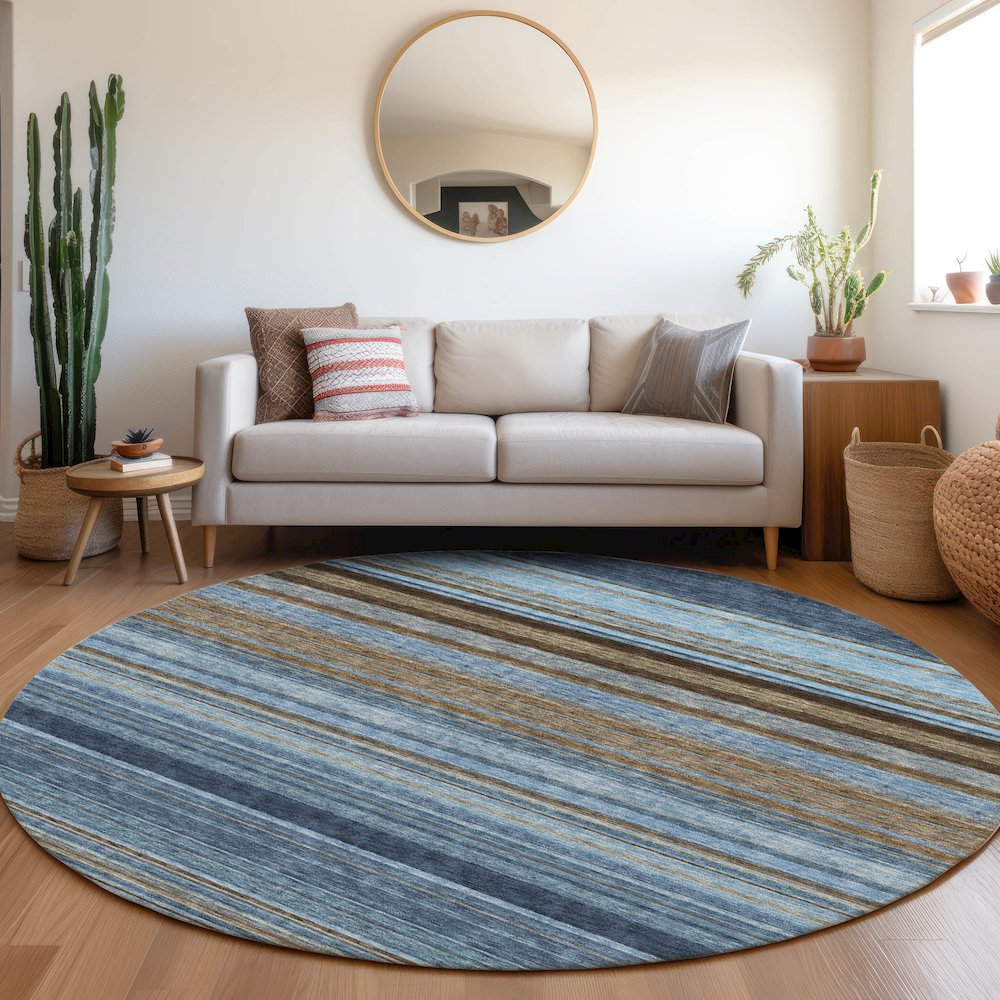 Premium Machine Washable Mayfield AMF979 Navy 8' x 8' Round Rug. Picture 5