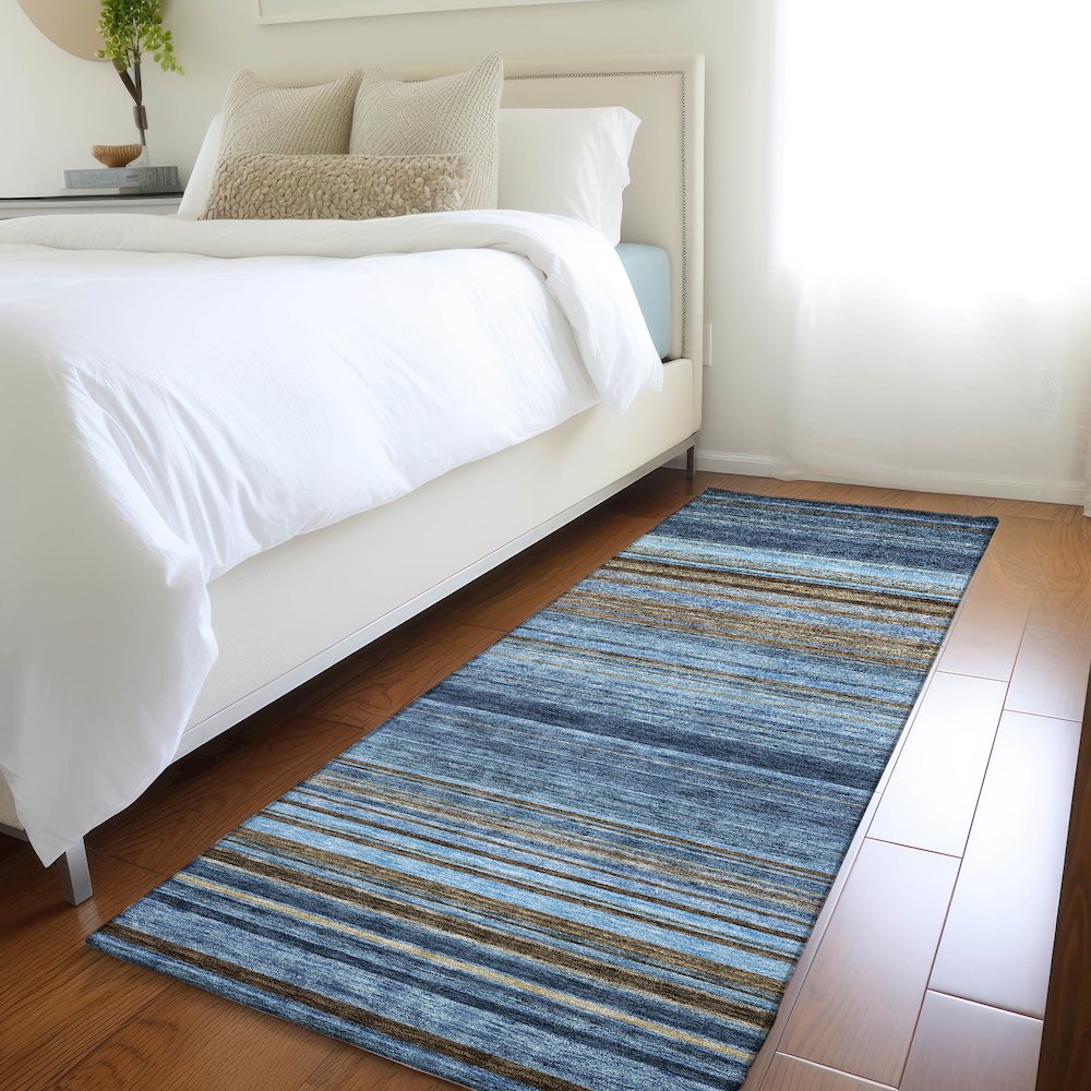 Premium Machine Washable Mayfield AMF979 Navy 2'3" x 7'6" Runner Rug. Picture 5