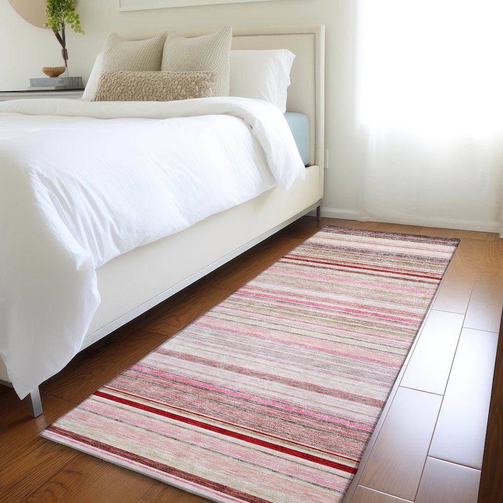 Premium Machine Washable Mayfield AMF979 Pink 2'3" x 7'6" Runner Rug. Picture 5