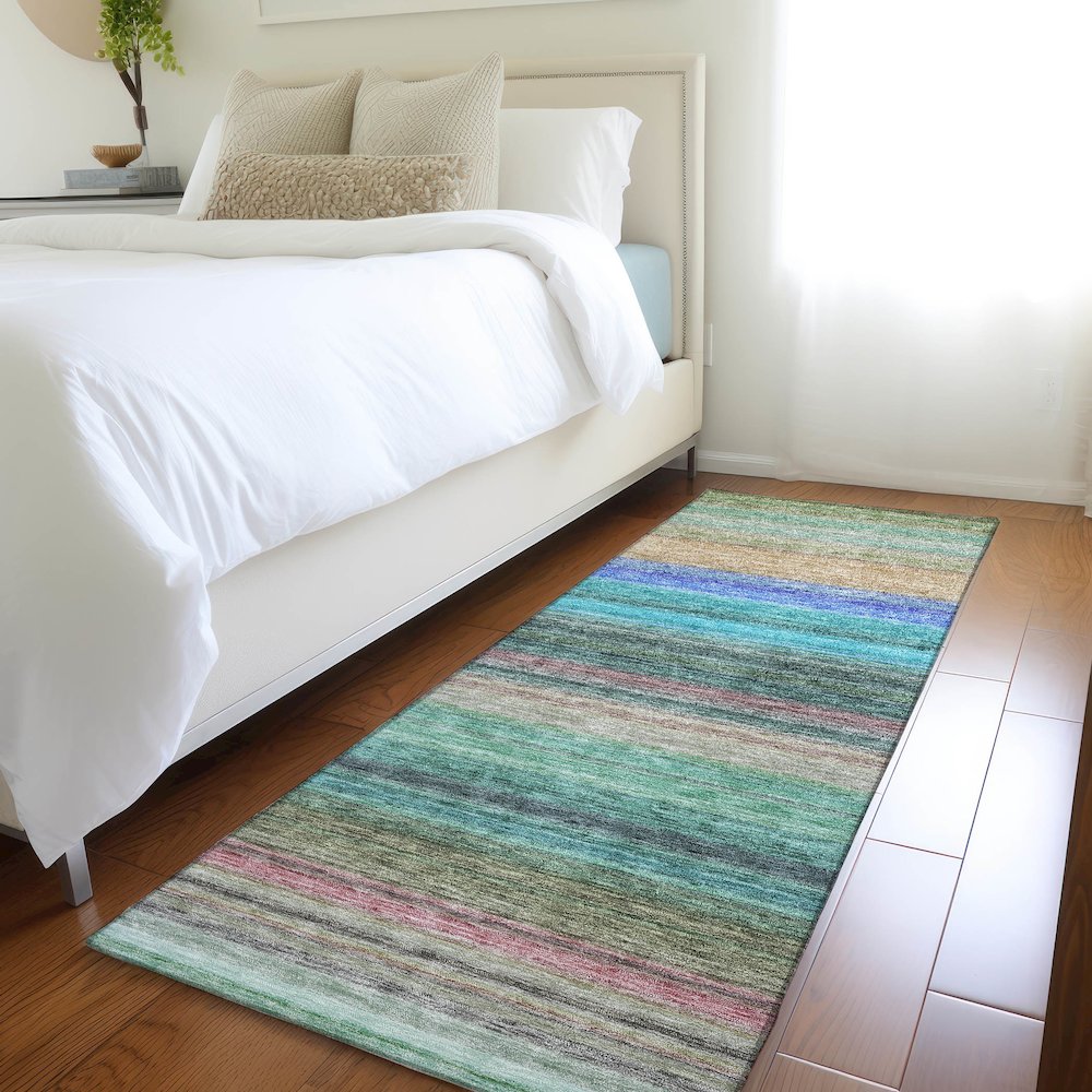 Premium Machine Washable Mayfield AMF979 Sage 2'3" x 7'6" Runner Rug. Picture 5