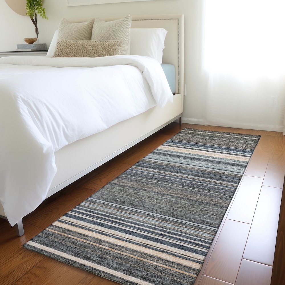 Premium Machine Washable Mayfield AMF979 Taupe 2'3" x 7'6" Runner Rug. Picture 5
