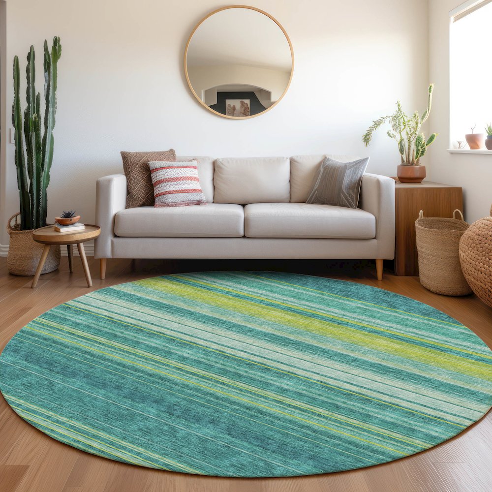 Premium Machine Washable Mayfield AMF979 Teal 8' x 8' Round Rug. Picture 5