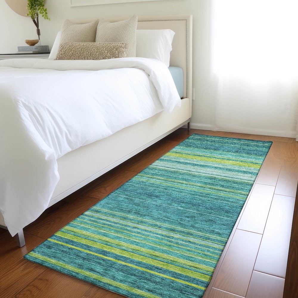 Premium Machine Washable Mayfield AMF979 Teal 2'3" x 7'6" Runner Rug. Picture 5