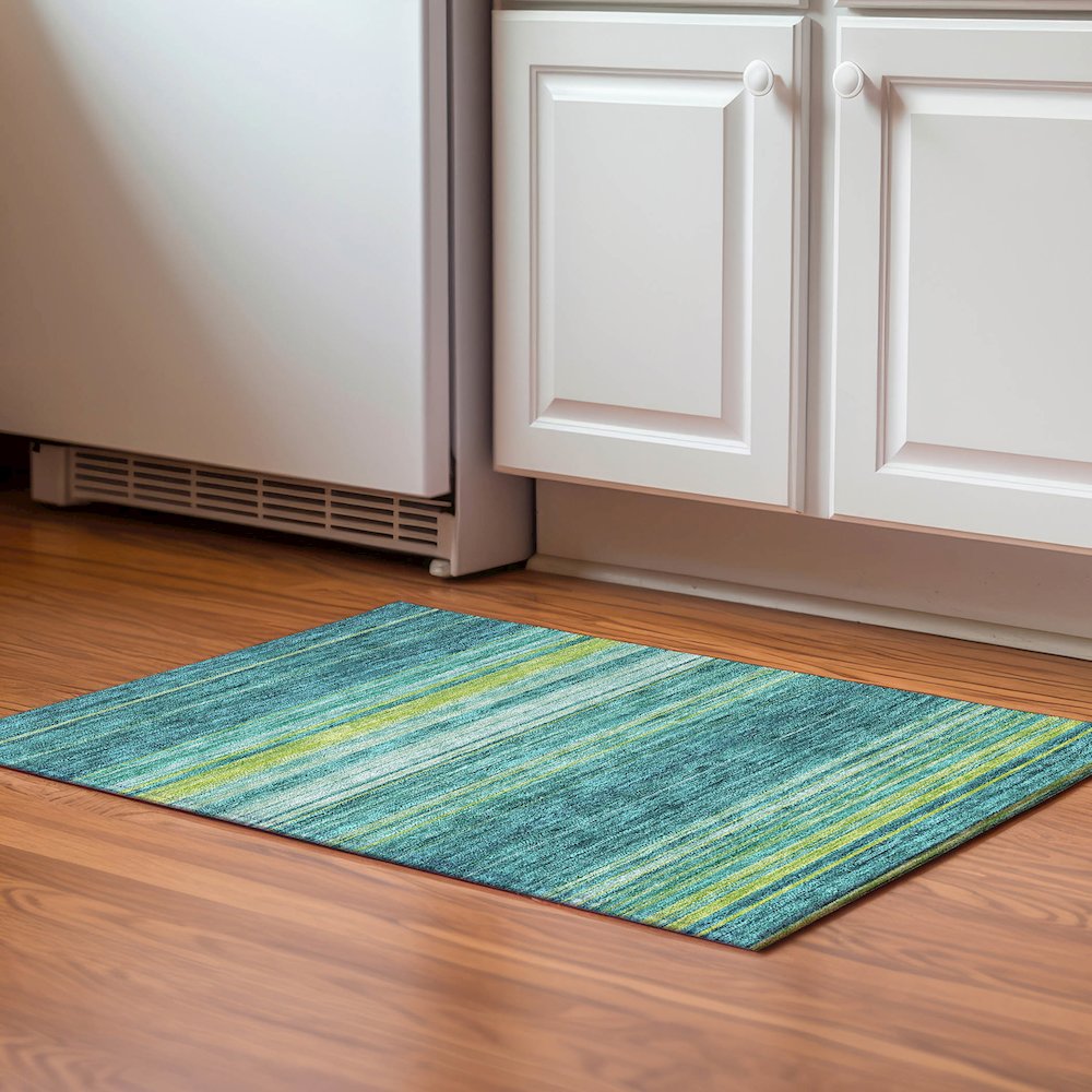 Premium Machine Washable Mayfield AMF979 Teal 1'8" x 2'6" Rug. Picture 5