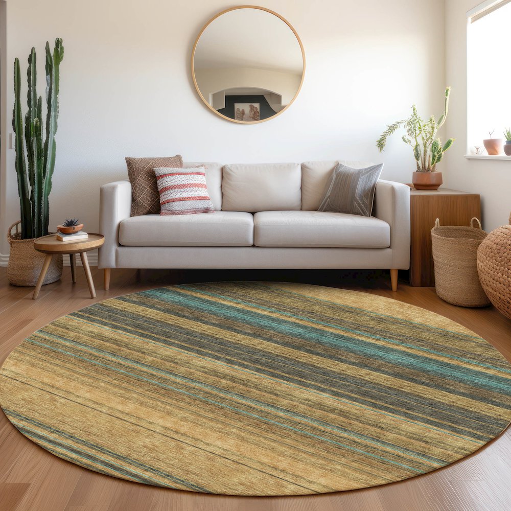 Premium Machine Washable Mayfield AMF979 Wheat 8' x 8' Round Rug. Picture 5