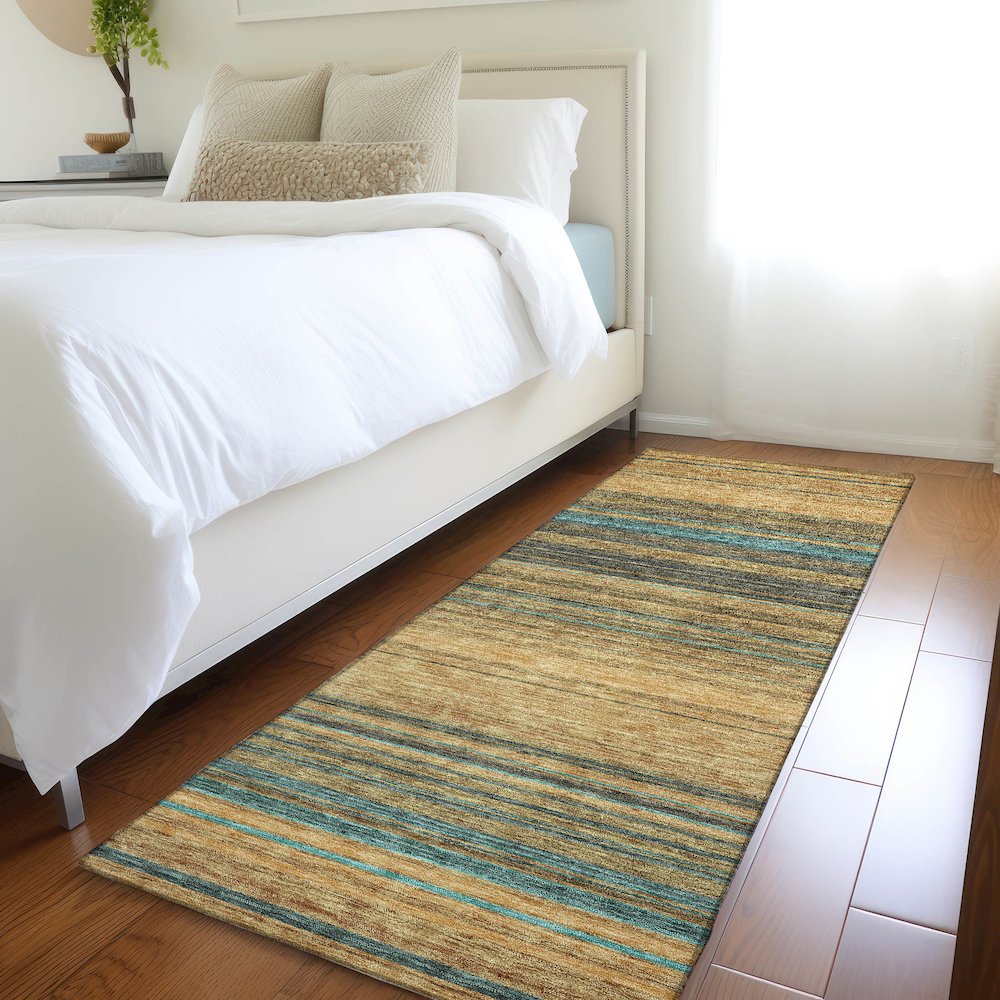 Premium Machine Washable Mayfield AMF979 Wheat 2'3" x 7'6" Runner Rug. Picture 5