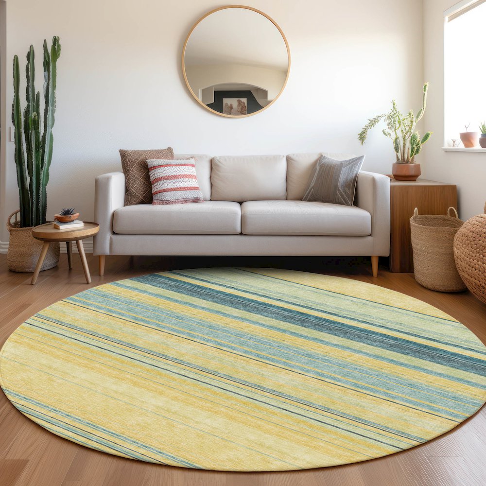 Premium Machine Washable Mayfield AMF979 Yellow 8' x 8' Round Rug. Picture 5