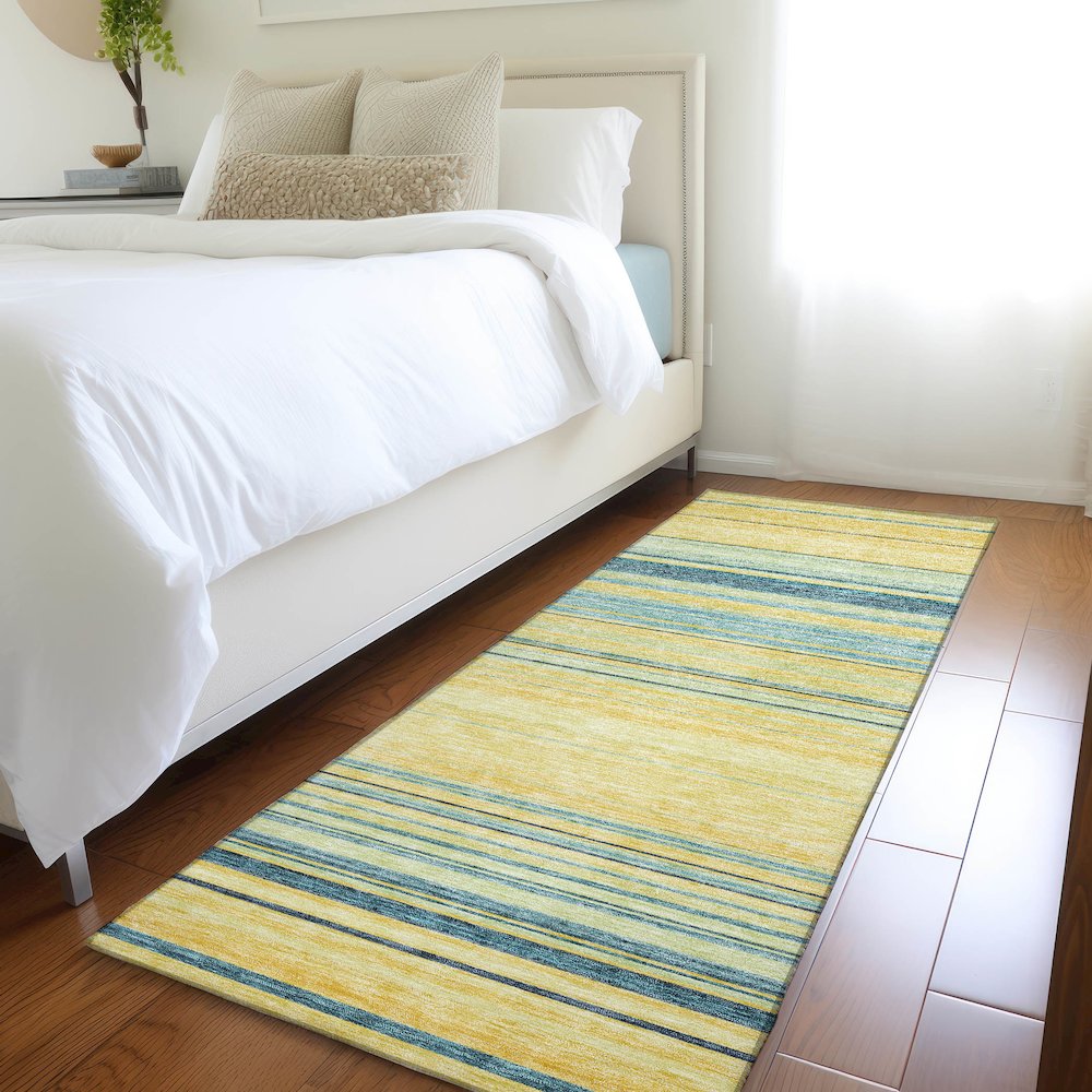 Premium Machine Washable Mayfield AMF979 Yellow 2'3" x 7'6" Runner Rug. Picture 5