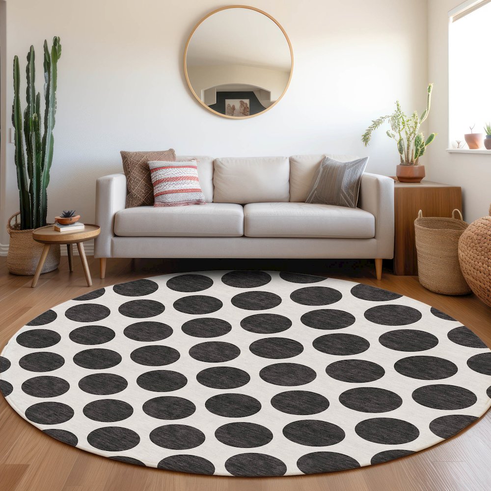 Premium Machine Washable Mayfield AMF980 Black 8' x 8' Round Rug. Picture 5